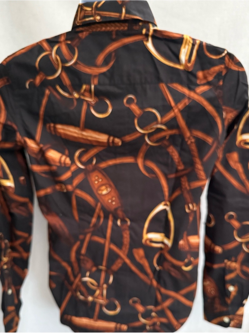 Women's Black Button-Down Shirt with Brown Bridle Print - Picture 4 of 6